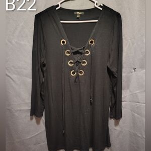 Elegant Black Lace-Up Women's Blouse